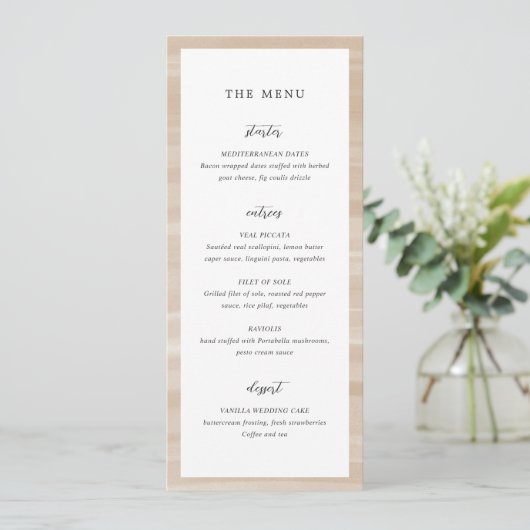 Menu Mariage Élégant Sable Chic Côté Mer (Debout devant)