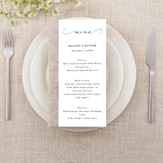 Menu mariage, Élégant Script Minimaliste Grand