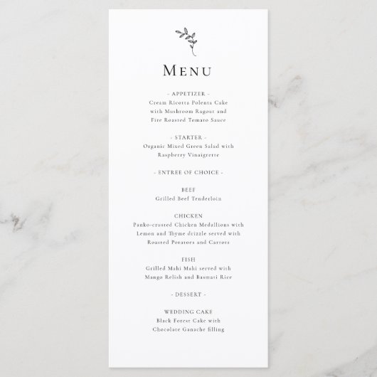 Menu Mariage élégant Simple Minimal (Devant)