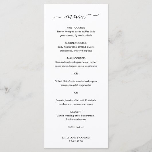 Menu Mariage Élégant Simple Moderne (Devant)