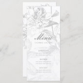 Menu Mariage élégant Simple Moderne Floral Argent (Devant / Derrière)