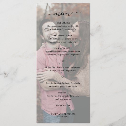 Menu Mariage Élégant Simple Photo Moderne (Devant)