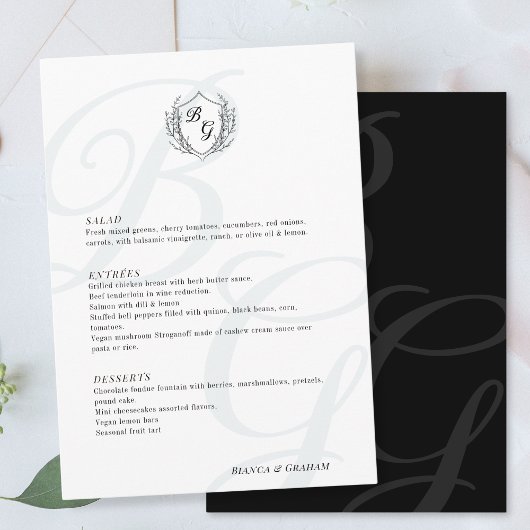Menu Mariage élégant surdimensionné monogramme Vintage 