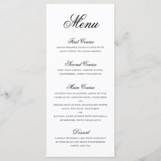 Menu Mariage élégant traditionnel noir et blanc (Devant)