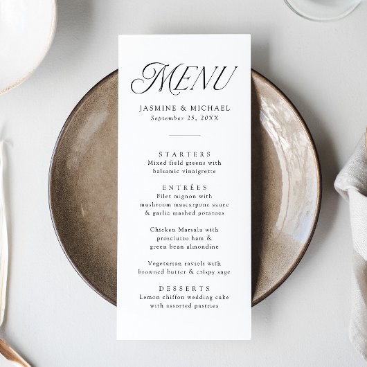 Menu Mariage Élégant Typographie Noir Moderne