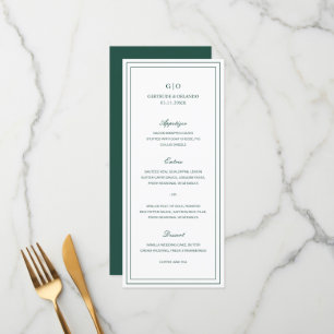 Menu Mariage Élégant Vert Émeraude Classique