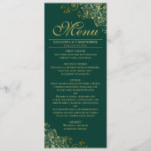 Menu Mariage élégant vert émeraude et or (Devant)