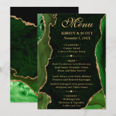 Menu Mariage élégant vert et or faux paillettes d'agate (Devant / Derrière)