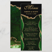 Menu Mariage élégant vert et or faux paillettes d'agate (Devant / Derrière)