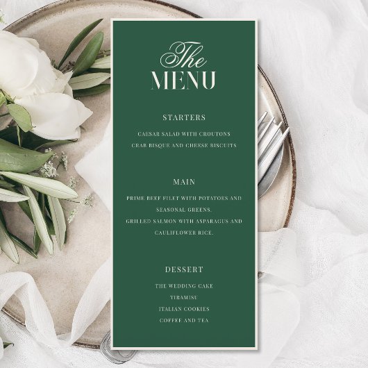 Menu Mariage Élégant Vert Vieille Fortune