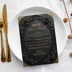 Menu Mariage élégant victorien en dentelle noire Luxe 