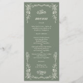 Menu Mariage élégant victorien vert sauge (Devant)