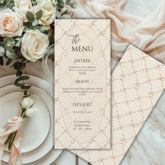 Menu Mariage Élégant Vintage Fleur Rose