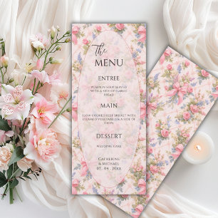 Menu Mariage Élégant Vintage Fleur Rose