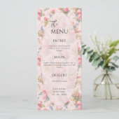 Menu Mariage Élégant Vintage Fleur Rose (Debout devant)