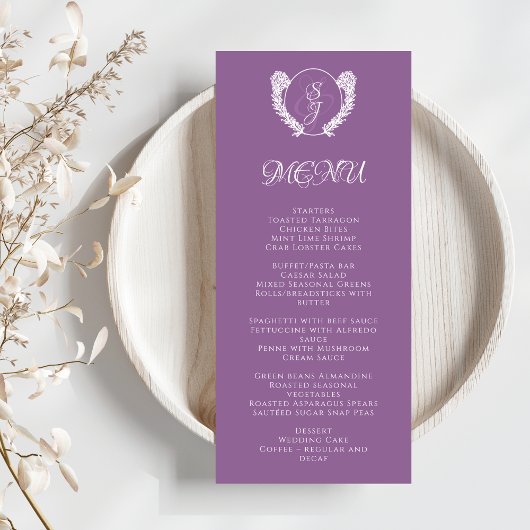 Menu Mariage élégant, violet foncé
