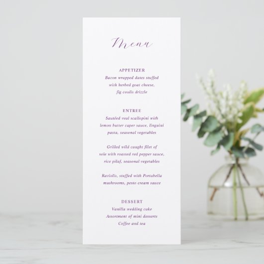 Menu Mariage Élégant Violet Traditionnel (Debout devant)