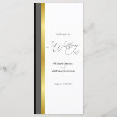 Menu Mariage Élégante Typographie Noir Blanc Rayure Or (Dos)