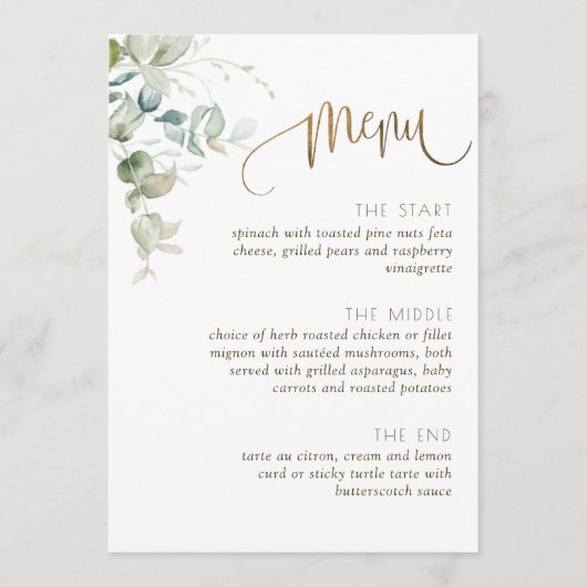 Menu Mariage, Elégante verdure avec Eucalyptus Feuille (Devant)