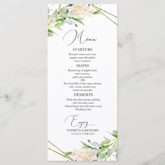 Menu mariage Elégante verdure géométrique (Devant)