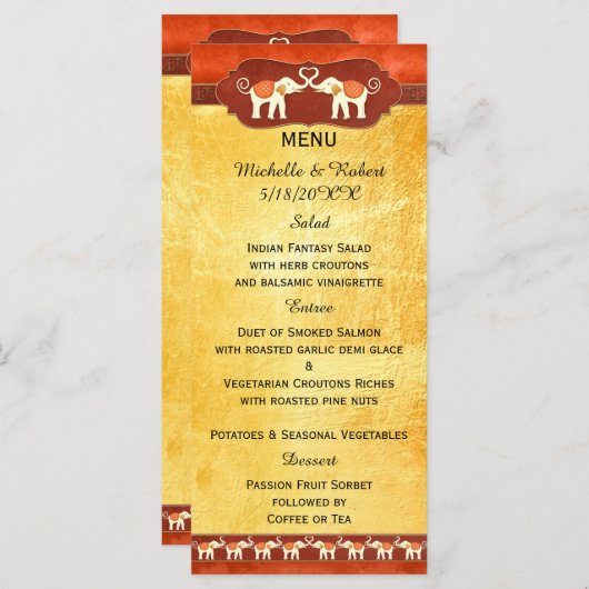 Menu Mariage Eléphants romantiques (Devant / Derrière)