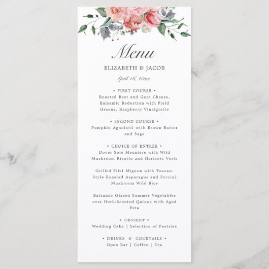 Menu Mariage Elizabeth Pink Floral Script (Devant)