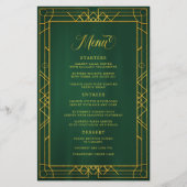 Menu Mariage Emerald cadre or géométrique antique (Devant)