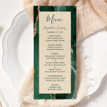 Menu Mariage Emerald Green Gold Champagne<br><div class="desc">Cet élégant menu mariage moderne est doté d'un arrière - plan d'aquarelle vert émeraude. Le texte personnalisable combine écriture verte fantaisie manuscrite avec des polices italique et cuivre sur un arrière - plan beige de champagne. L'envers est assorti d'une agate vert émeraude et or.</div>