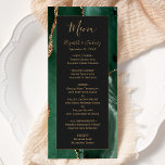 Menu Mariage Emerald Green Gold Dark<br><div class="desc">Cet élégant menu mariage moderne est doté d'un arrière - plan d'aquarelle vert émeraude. Le texte personnalisable combine un script d'écriture manuscrite blanc de couleur or avec des polices italique et cuivre sur un arrière - plan noir d'ardoise. L'envers est assorti d'une agate vert émeraude et or.</div>