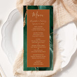 Menu Mariage Emerald Green Gold Rust<br><div class="desc">Cet élégant menu mariage moderne est doté d'un arrière - plan d'aquarelle vert émeraude. Le texte personnalisable combine écriture manuscrite fantaisie couleur or avec polices italique et cuivre sur un arrière - plan orange brûlé ou rouille. L'envers est assorti d'une agate vert émeraude et or.</div>