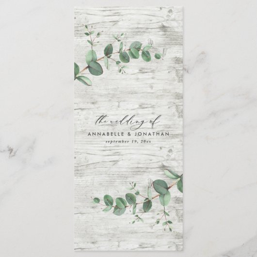 Menu Mariage en bois blanc à eucalyptus minimal moderne (Dos)