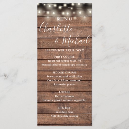 Menu Mariage en bois rustique (Devant)