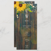 Menu Mariage en bois rustique des tournesols d'été (Devant / Derrière)