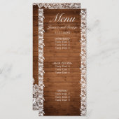 Menu Mariage en bois rustique et dentelle blanche (Devant / Derrière)