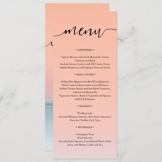 Menu Mariage en bord de mer sous le soleil couchant (Devant / Derrière)