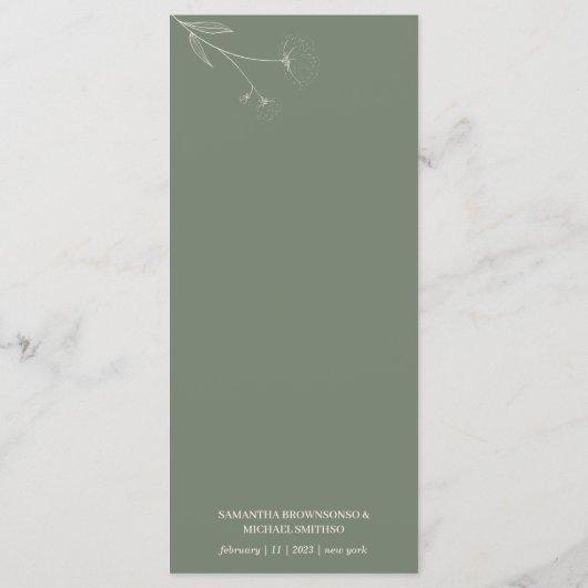 Menu Mariage en coton Sage Green Flower Art (Dos)