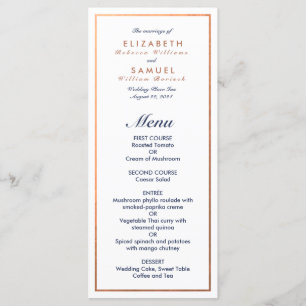 Menu Mariage en cuivre Faux de la marine classique