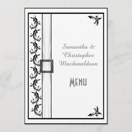 Menu mariage en dentelle noir et blanc (Devant)