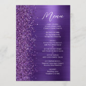 Menu Mariage en écriture scintillante violet glamour (Devant)