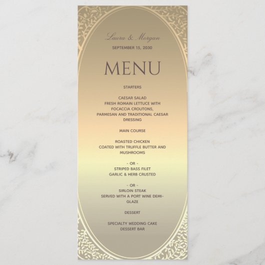 Menu Mariage en feuille d'or fausse (Devant)