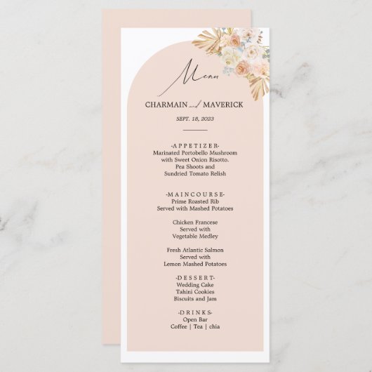 Menu Mariage en herbe simple en arc de Bohême (Devant / Derrière)