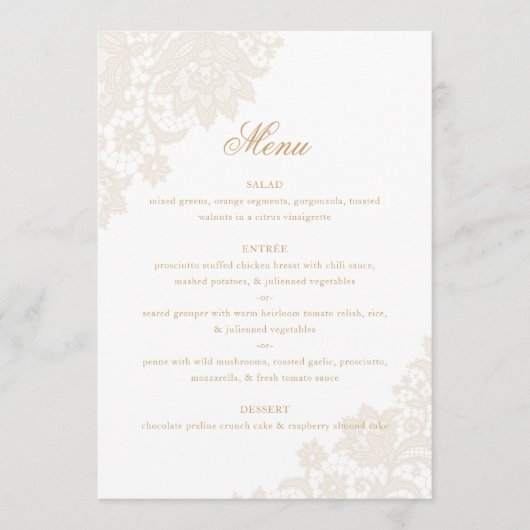 Menu Mariage en ivoire et en or du coin dentelle délica (Devant)