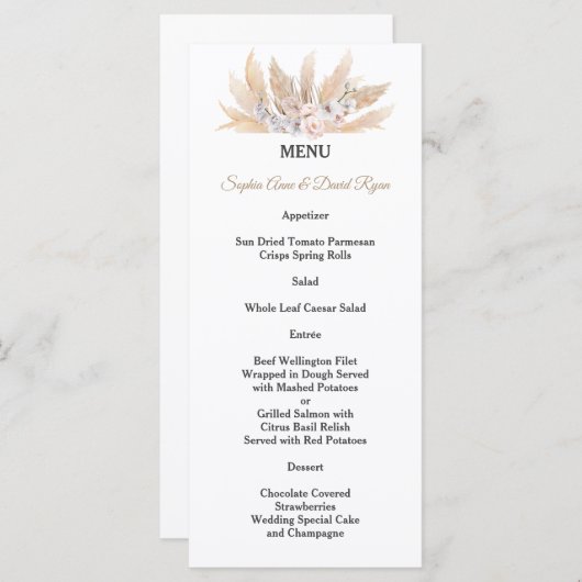 Menu Mariage en laiton blanc Rose blanc orchidée (Devant / Derrière)
