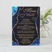 Menu Mariage en marbre de Parties scintillant bleu et o (Debout devant)