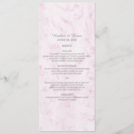 Menu Mariage en marbre rose vif (Devant)