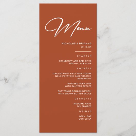 Menu Mariage en terre cuite à automne simple (Devant)