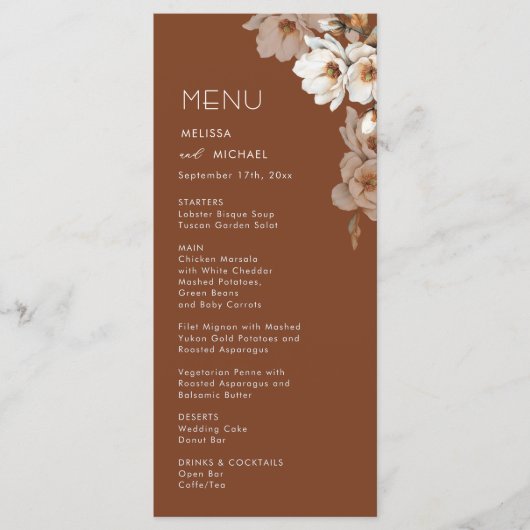 Menu Mariage en terre cuite et fleurs d'ivoire (Devant)