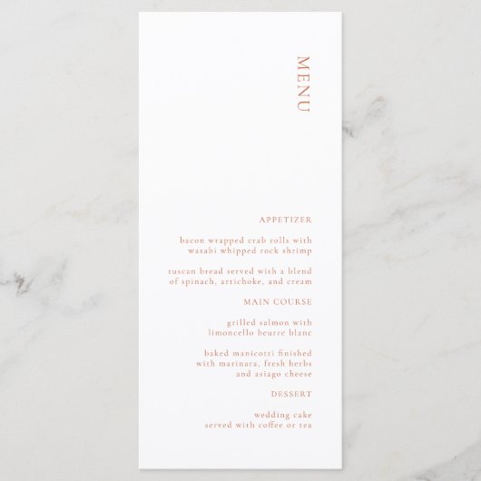 Menu Mariage en terre cuite moderne (Devant)