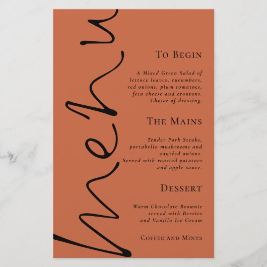 Menu Mariage en terre cuite simple Budget Script (Devant)