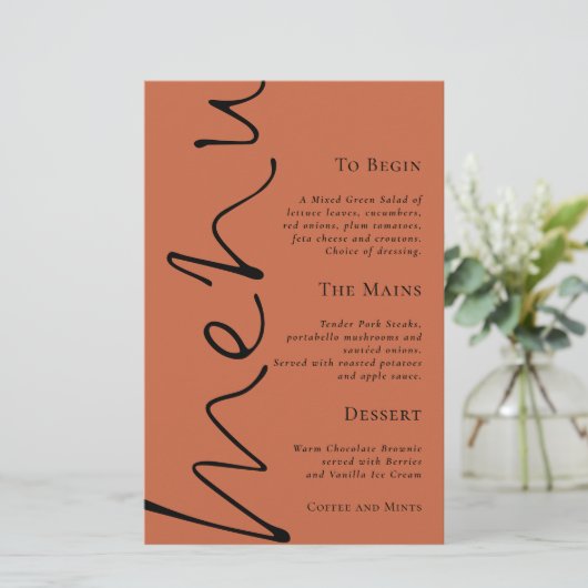 Menu Mariage en terre cuite simple Budget Script (Debout devant)